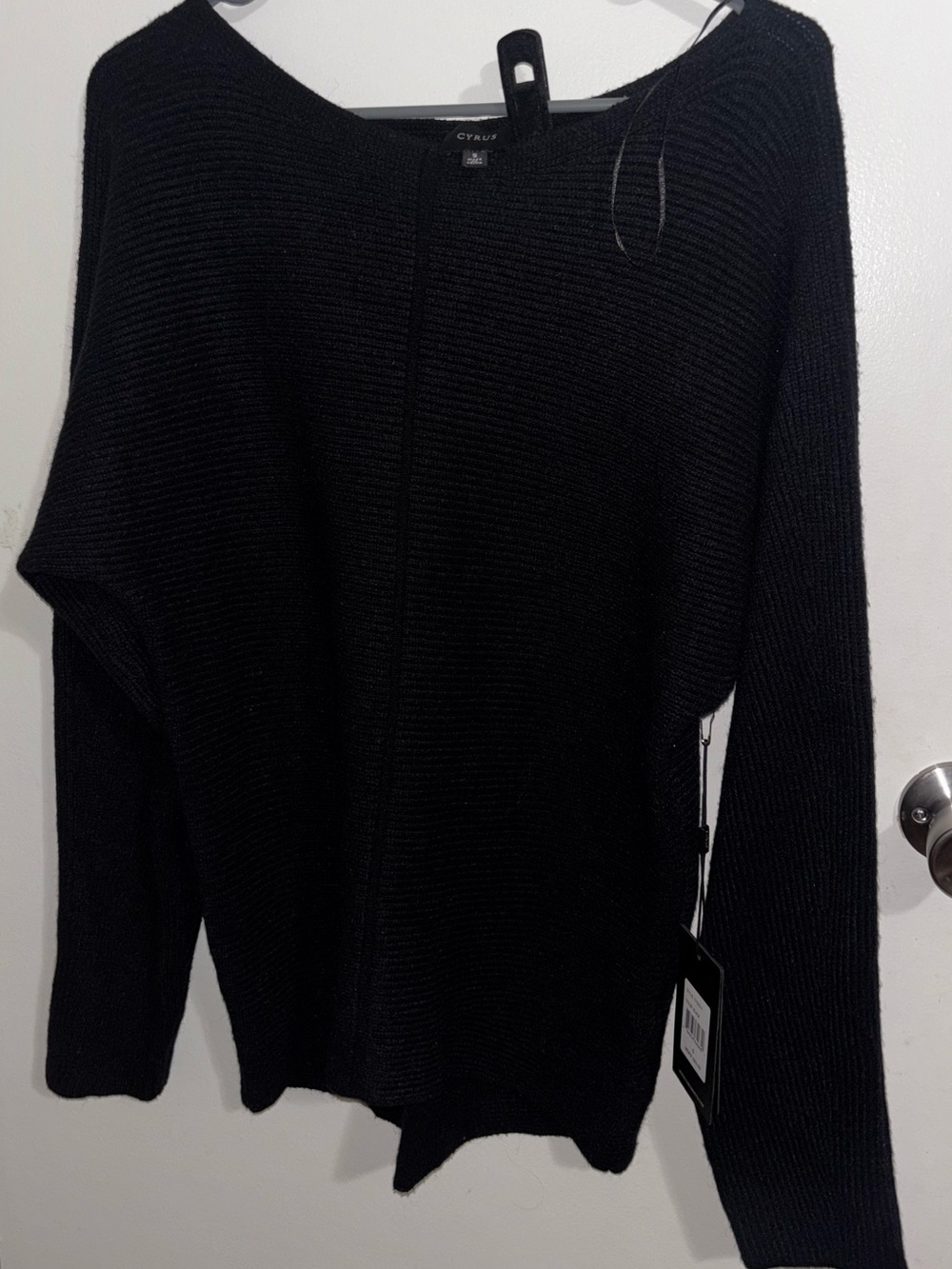 Cyrus Black Ribbed Crew Neck Sweater